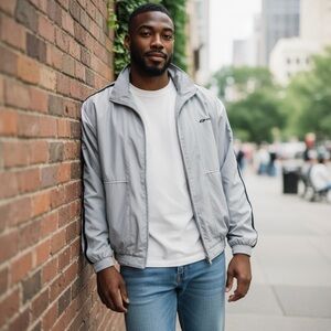 Vintage Y2K Reebok Gray Nylon Windbreaker Track Jacket Men's - Size Large